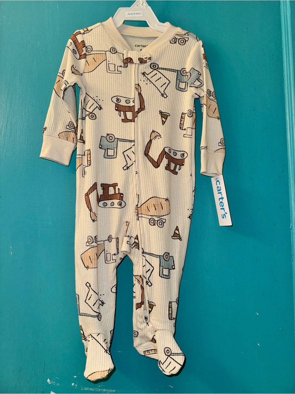 Carter's Cream Construction Vehicles Zip-Front Footie